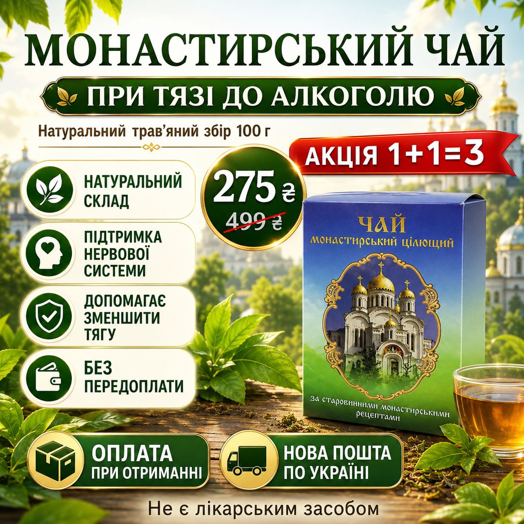 Монастирський чай при тязі до алкоголю, 275 грн замість 499, акція 1+1=3